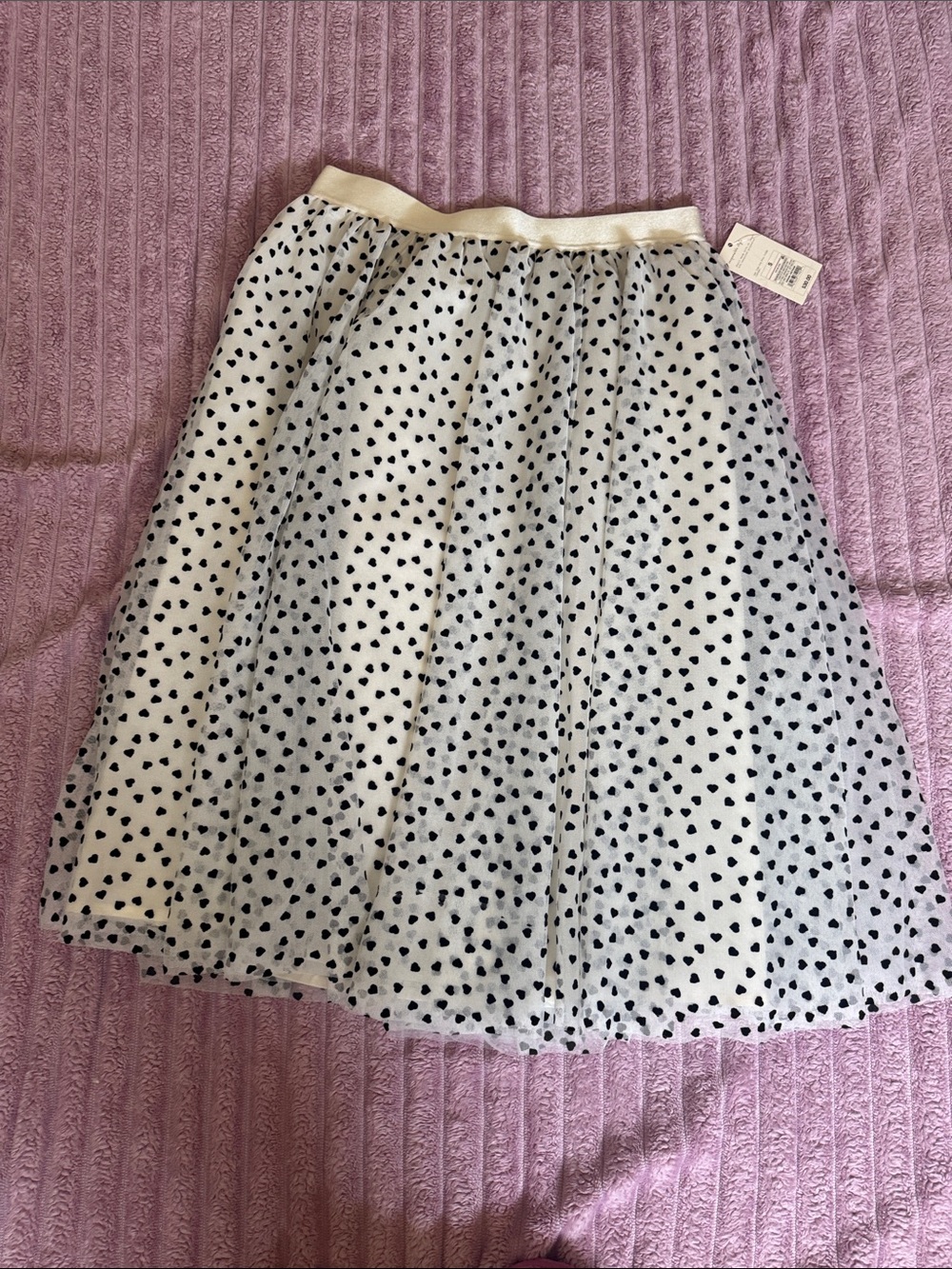 a new day White Tulle Skirt with Black Heart Dot Print